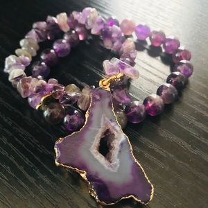 Purple agate and gold set handmade bracelets.